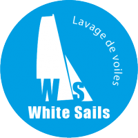 Logo White Sails fond bleu rond